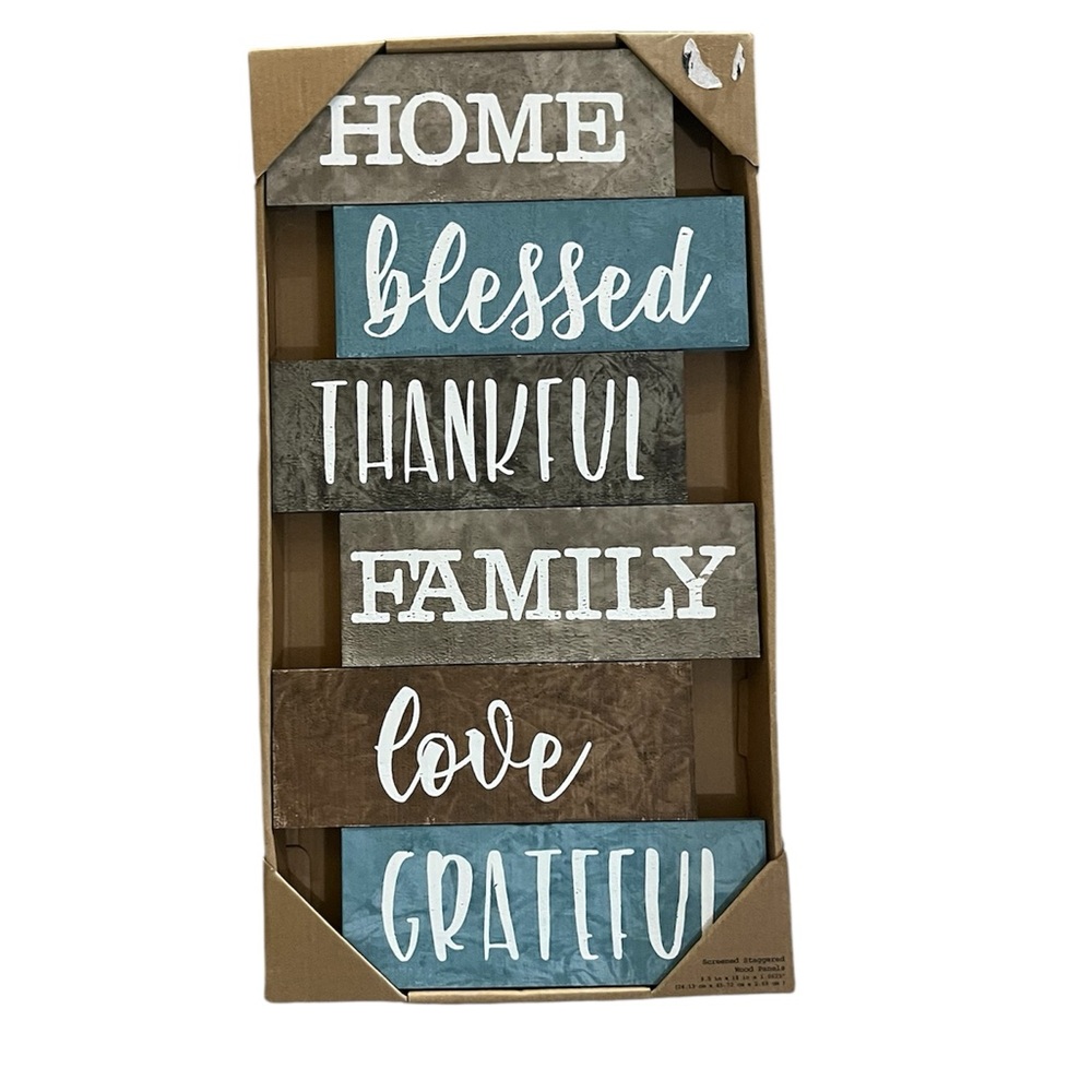 Farmhouse Wall Sign Home Blessed Thankful Family Love Grateful New
